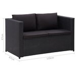 vidaXL Salon de jardin 3 Pièces avec coussins Résine tressée Noir