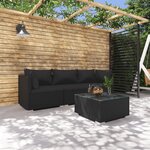vidaXL Salon de jardin 4 Pièces avec coussins Résine tressée Noir