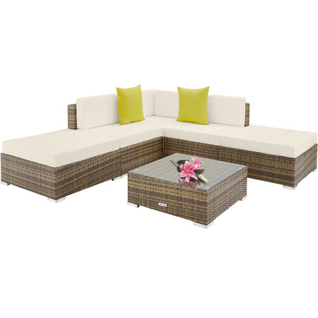 Tectake Canapé de jardin PARIS modulable 5 places - marron naturel