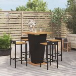 vidaXL Ensemble de bar jardin 5 Pièces noir poly rotin/bois massif acacia