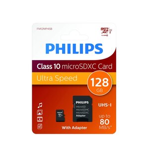 MicroSDXC 128GB CL10 80mb/s UHS-I +Adapter Retail PHILIPS