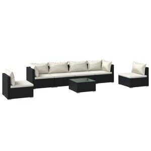 vidaXL Salon de jardin 7 Pièces avec coussins Résine tressée Noir