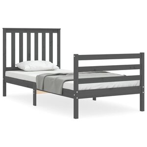 vidaXL Cadre de lit avec tête de lit gris 90x200 cm bois massif