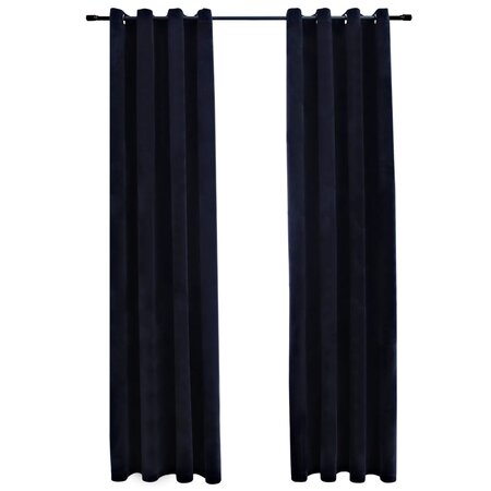 vidaXL Rideaux occultants avec anneaux 2 Pièces Velours Noir 140x245 cm