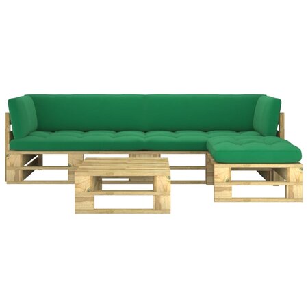 vidaXL Salon de jardin palette 4Pièces avec coussins Pin imprégné de vert