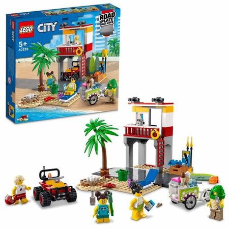 Lego 60328 city le poste de secours sur la plage  jouet de construction  quad et plaque route  cadeau pour enfants +5 ans