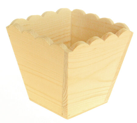 Cache pot en bois bords ondulés 11 x 11 x 10 cm