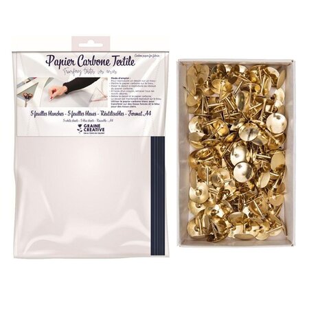 Papier carbone pour textile 10 feuilles A4 réutilisables + 150 punaises dorées