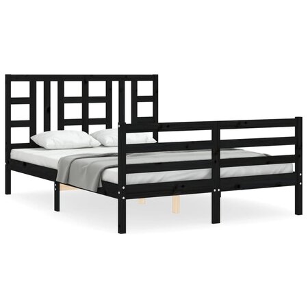 vidaXL Cadre de lit avec tête de lit noir 140x190 cm bois massif