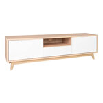 Console TV blanche avec pieds et cadre en bois