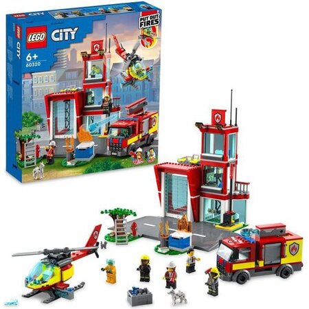 Lego 60320 city fire la caserne des pompiers  set avec garage  jouet camion et hélicoptere pour les enfants des 6 ans