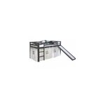 Lit mezzanine gris pour enfants avec echelle rideaux en tissu et rideaux en etoile 90 x 200 cm