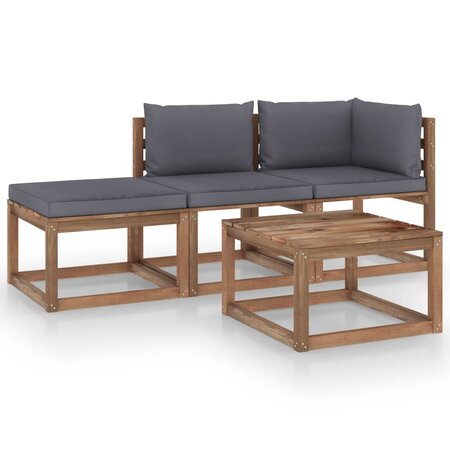 vidaXL Salon palette de jardin 4Pièces avec coussins Bois de pin imprégné