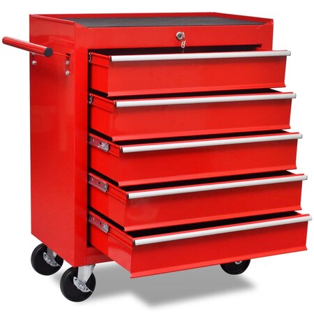 vidaXL Chariot à outils d'atelier avec 5 tiroirs Rouge