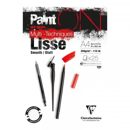 Bloc a4 paint on surface lisse - 25 feuilles - 250g - clairefontaine