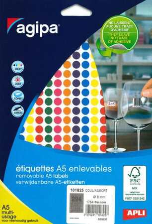 1764 Étiquettes Couleurs Assorties 8mm Enl