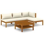 vidaXL Salon de jardin 5 Pièces avec coussin crème Bois d'acacia solide