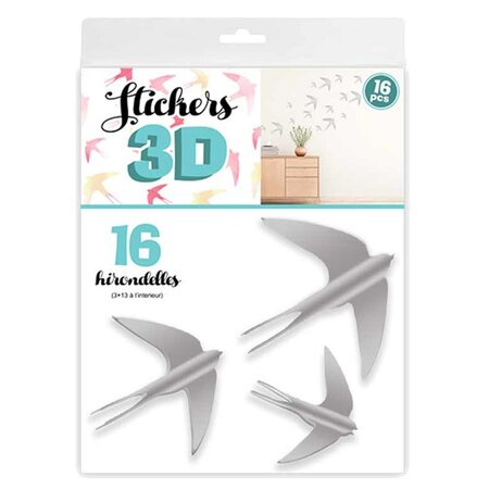 16 adhésifs décoratifs 3d hirondelles