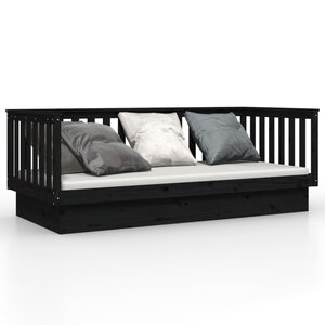 vidaXL Lit de jour Noir 90x200 cm Bois de pin massif