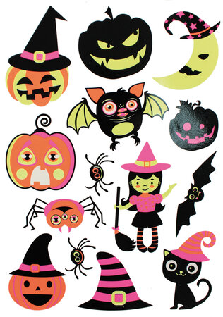 Stickers fluorescents halloween 4 à 7 cm 14 pièces