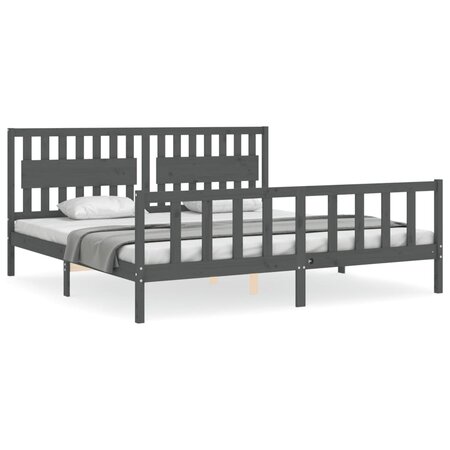 vidaXL Cadre de lit avec tête de lit gris 200x200 cm bois massif
