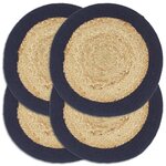 vidaXL Napperons 4 Pièces Naturel et bleu marine 38 cm Jute et coton