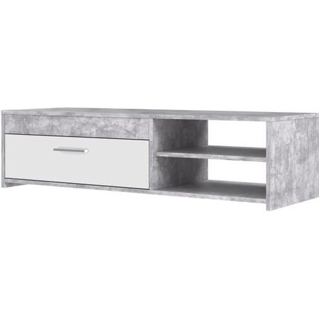 Meuble TV - Contemporain - Panneau de particules - Blanc/Béton Gris Clair - L 120 x P 42,1 x H 31,8 cm - PILVI