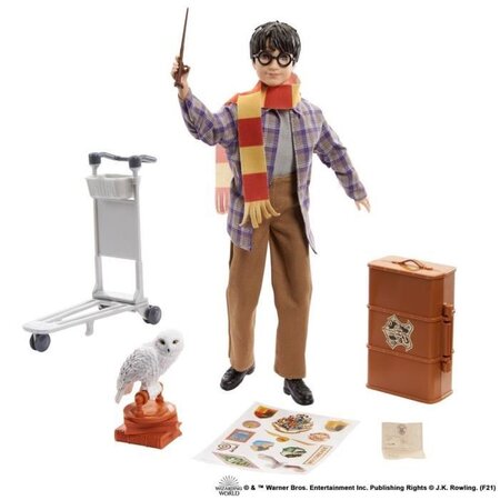 Harry potter - coffret collector quai 9 3/4  avec poupée et chouette hedwige  bagages et accessoires - poupée mannequin - des 6 ans