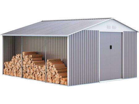 Abri de jardin métal "Dallas" 15 16 m² avec abri bûche