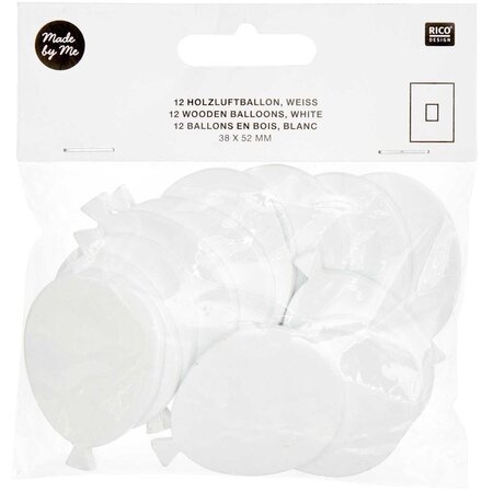 12 ballons en bois blanc - grand 52 mm