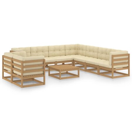 vidaXL Salon de jardin 10 Pièces avec coussins Marron miel Bois de pin