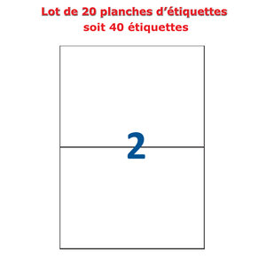 Lot de 20 planches étiquettes autocollantes blanches sur feuille a4 : 210 x 148 5 mm (2 étiquettes)