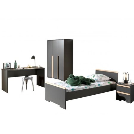 Chambre complete lit  bureau  chevet  armoire anthracite