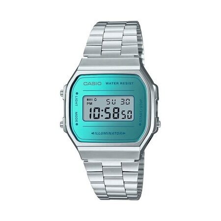 CASIO Montre Vintage Mirror Face A168WEM-2EF - Mixte - Argent et Bleu