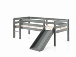 lit mi-hauteur gris + toboggan et tablette penderie