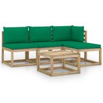 vidaXL Salon de jardin 5 Pièces avec coussins vert