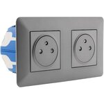 Double prise affleurante 2P+T 16A livrée avec boîte d'encastrement Titanium - Artezo