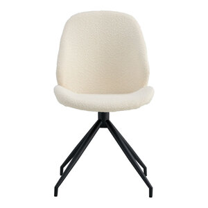 Chaise de salle à manger pivotante en polyester beige bouclé avec pieds noirs