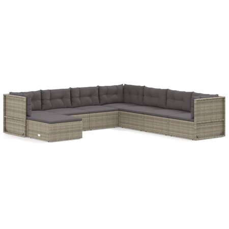 vidaXL Salon de jardin 8 Pièces avec coussins Gris Résine tressée