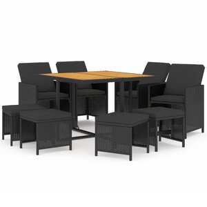 vidaXL Mobilier à dîner de jardin et coussins 9Pièces Résine tressée Noir