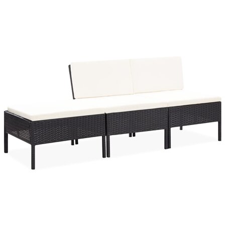 vidaXL Salon de jardin 3 Pièces avec coussins Résine tressée Noir