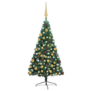vidaXL Demi-arbre de Noël artificiel pré-éclairé et boules vert 180 cm