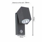 Eglo lampe murale led à capteur d'extérieur sakeda 5 w anthracite