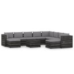 vidaXL Salon de jardin 11 Pièces avec coussins Bois imprégné de gris