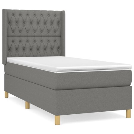 vidaXL Lit à sommier tapissier et matelas Gris foncé 90x190 cm Tissu