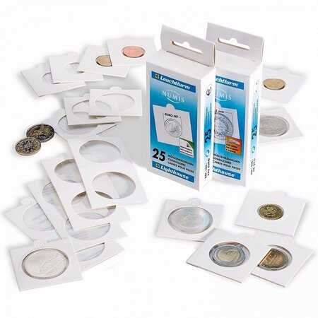 Paquet de 25 étuis leuchtturm blancs autocollants  pour monnaies 30 mm (300462)