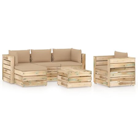 vidaXL Salon de jardin 6 Pièces avec coussins Bois imprégné de vert