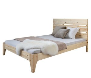 Lit double 140x200 en pin naturel bois massif