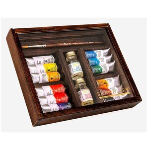 Coffret en bois Peinture huile fine - Rive Gauche - 12 tubes 10 ml - + 1 additif et 1 pinceau