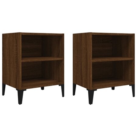 vidaXL Tables de chevet pieds en métal 2 Pièces Chêne marron 40x30x50 cm
